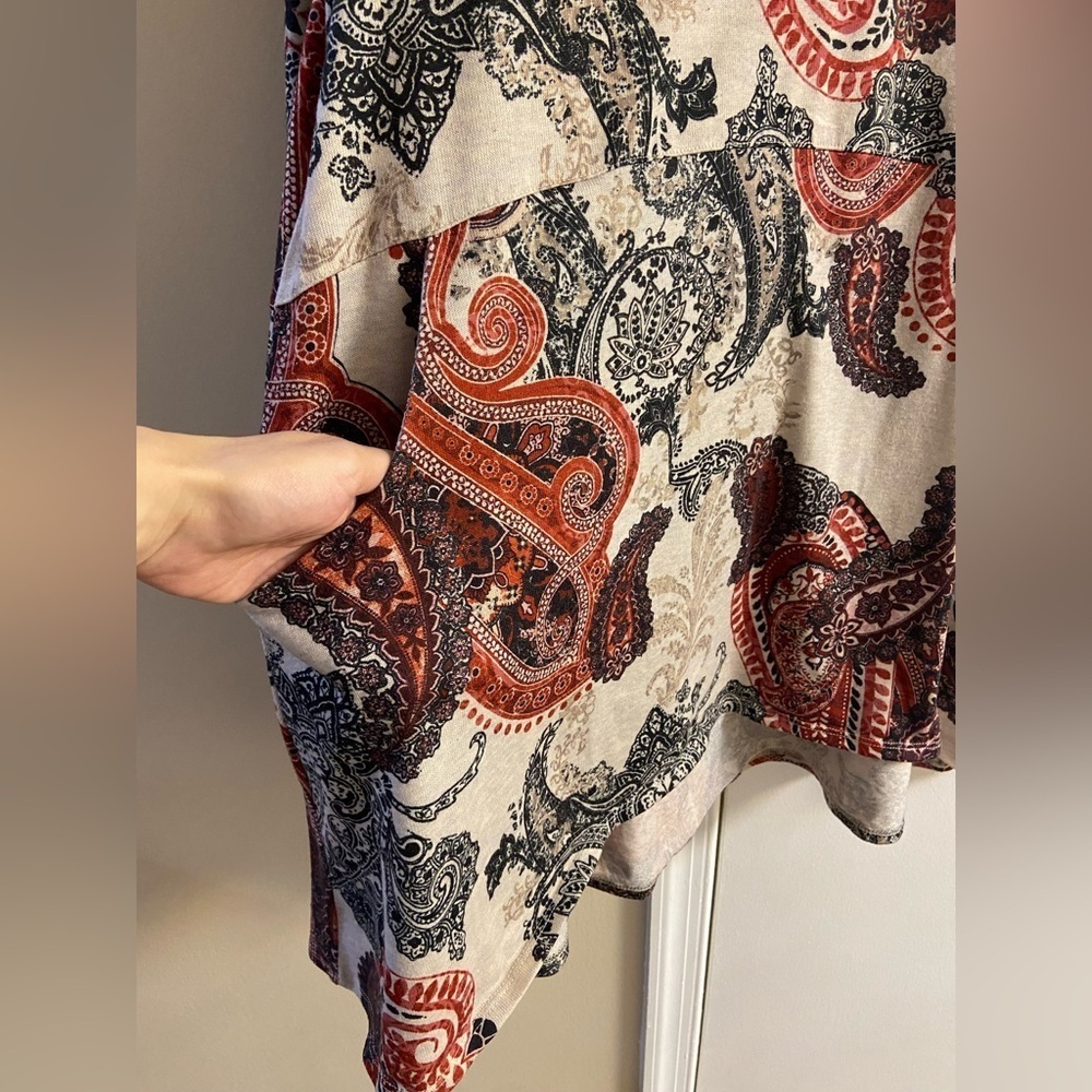 Chico’s knit tunic top paisley print long line fall staple Large - Picture 5 of 8
